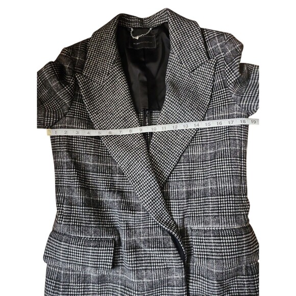 BCBGMAXAZRIA Preppy Plaid Mid Length Coat Womens Small Valentina Old Money Black - Picture 5 of 11